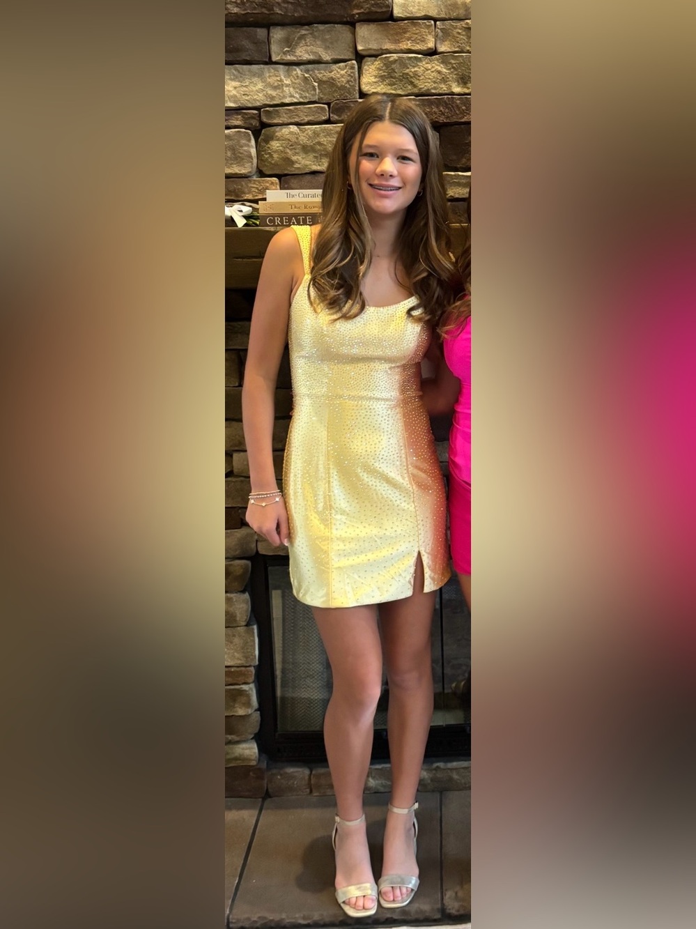 Shimmering Yellow Mini Dress with Front Slit